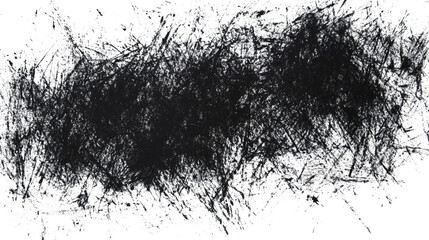 A black and white abstract charcoal drawing showing a chaotic and expressive texture with a central dark area.
