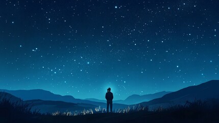 Fototapeta premium Stargazing Man Observing Dark Celestial Space with Telescope at Night