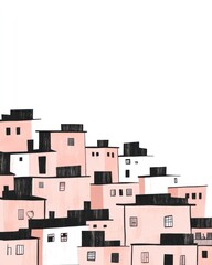 Pink and Black Buildings Illustrative Cityscape