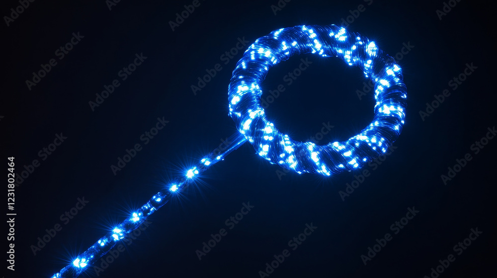 Poster magical blue glowing spirals of enchanted wand traces. luminous swirls with sparkles and mystical ef