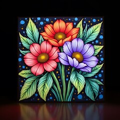 Midnight Blooms Intricate Floral Bouquet on Ceramic Tile