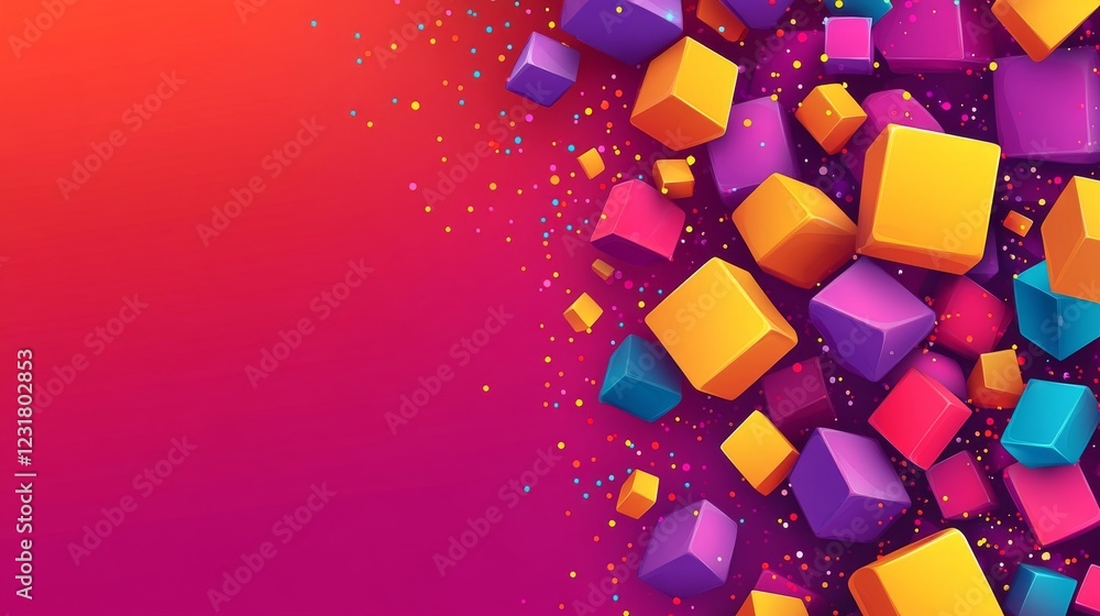 Poster abstract colorful 3d cubes background design with vibrant colors and confetti