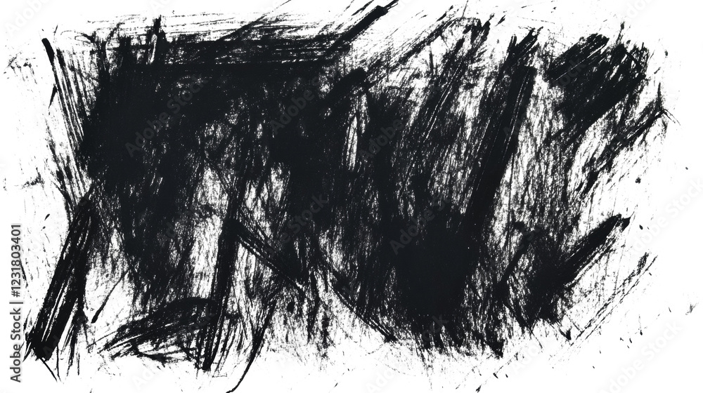 Aufkleber the image shows a heavily textured black and white charcoal sketch with expressive brushstrokes crea