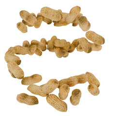 Fototapeta premium Roasted peanuts arranged in a double-S shape on a black background, ideal for food packaging or website design