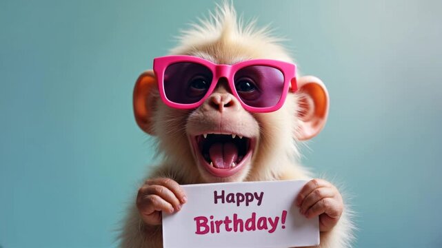 funny monkey holding happy birthday sign