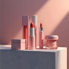 Soft Glow of Dusk Feminine Cosmetics on Concrete Block
