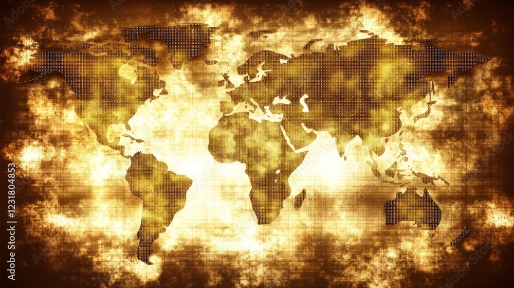 Poster grunge world map: global network connections visualization