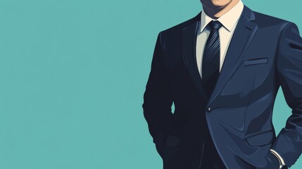 Stylish Businessman in a Dark Suit, Minimalist Illustration