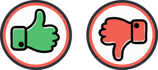 Simple green and red thumbs up and down sign / icon illustration vector. 