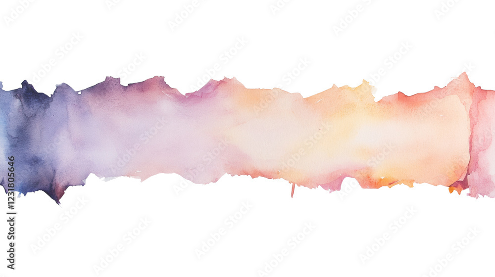 Poster an abstract watercolor painting depicts a horizontal band of soft pastel colors transitioning from c