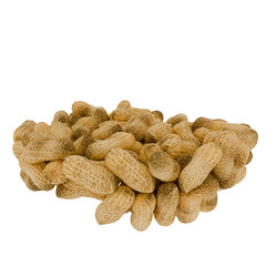 Roasted peanuts in shell, piled high on white background, ready for snacking or packaging