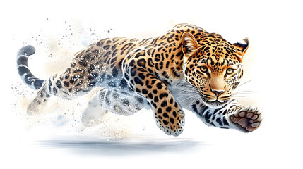 Leopard running at full speed illustration isolated on white background