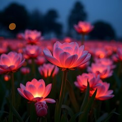 Naklejka premium Enchanting Bouquets Under Neon Lights Detailed Macro View