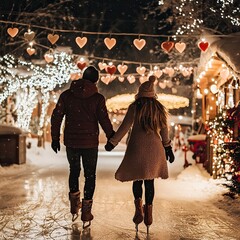 Valentine&rsquo;s Day Couple Ice Skating Under Twinkling Lights, Valentine&rsquo;s Day, Valentine&rsquo;s Day image