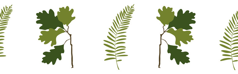 Green leaves set on a white background. Hand-drawn illustration. Perfect for spring and summer.