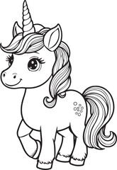 Adorable Unicorn Coloring Page: Cute Fantasy Animal Illustration