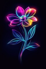 Obraz premium Glowing neon flower on dark background, design element, digital art, poster, or wallpaper