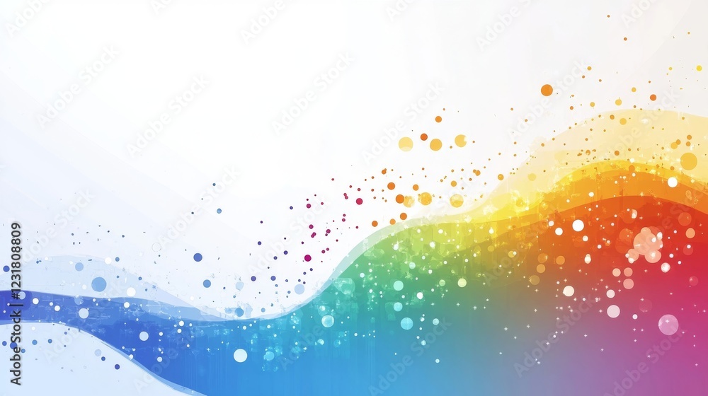 Poster abstract rainbow wave background with colorful bubbles and sparkles