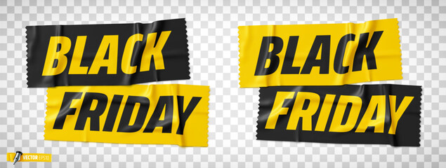 Vector realistic illustration of adhesive tape with black friday text on a transparent background.