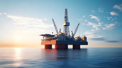 Fototapeta premium Oil platform on the ocean. Offshore drilling for gas and petroleum