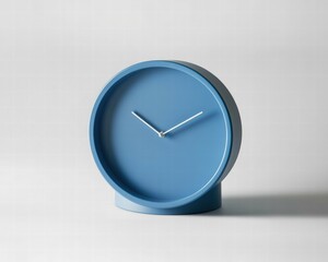 A blue clock with white hands and numbers on a white background