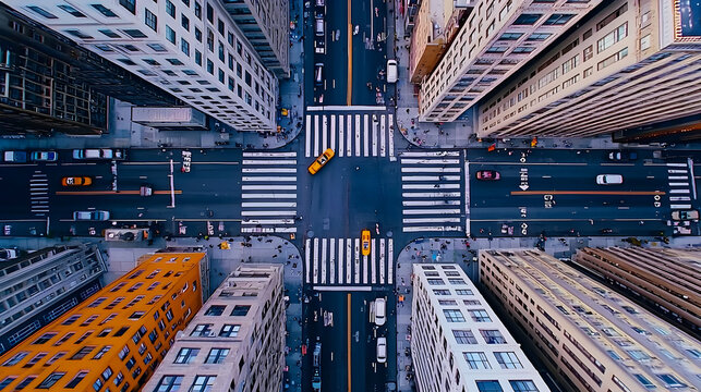 City intersection aerial view