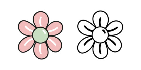 Fototapeta premium Cute pastel flower doodle flat and outline illustration for eco and nature themes