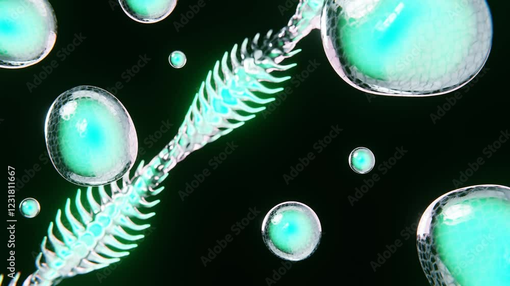 Poster abstract 3d tribal horizontal animation loop scale snake vertebrate dna spheres bubbles futuristic c