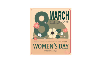 A vintage-style poster for International Women's Day on March 8th, inspired by the 1960s. 
