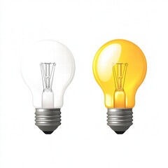 Two light bulbs, one white and one yellow, are shown side by side
