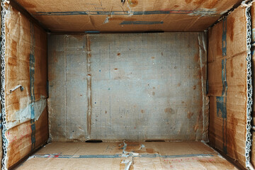 Old cardboard box view from the inside from above