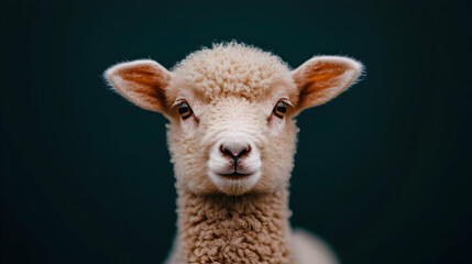 Fototapeta premium Cute lamb portrait, farm background, spring, animal