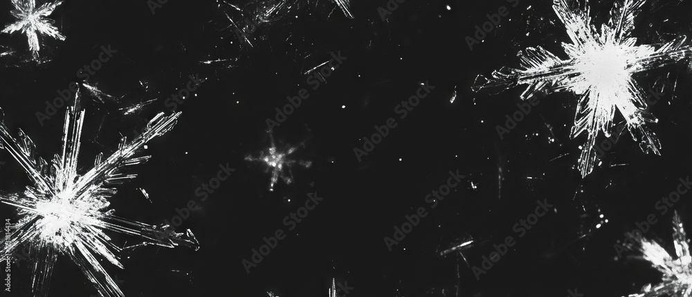 Poster unique snowflake patterns captured against a dark backdrop showcasing intricate details