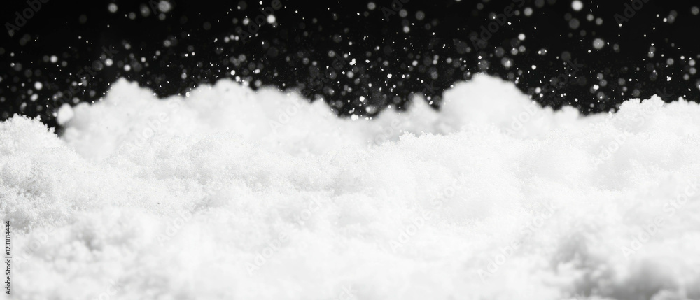 Poster packed snow texture with granular appearance against a black background for experimental design