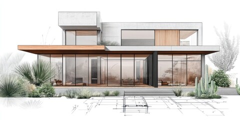 Modern Concrete House Architectural Design Rendering
