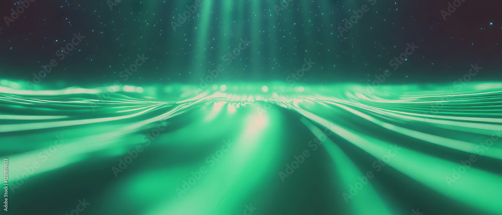 Poster vibrant green sound waves pulsate against a dark background creating a dynamic abstract effect