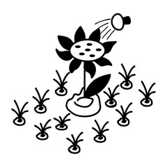 Watering the Sunflower in field isometric outline concept, drip irrigation for vegetable gardens, flowers vector icon design, Lawn and Gardening symbol, Farm and Plant sign, agriculture and horticultu