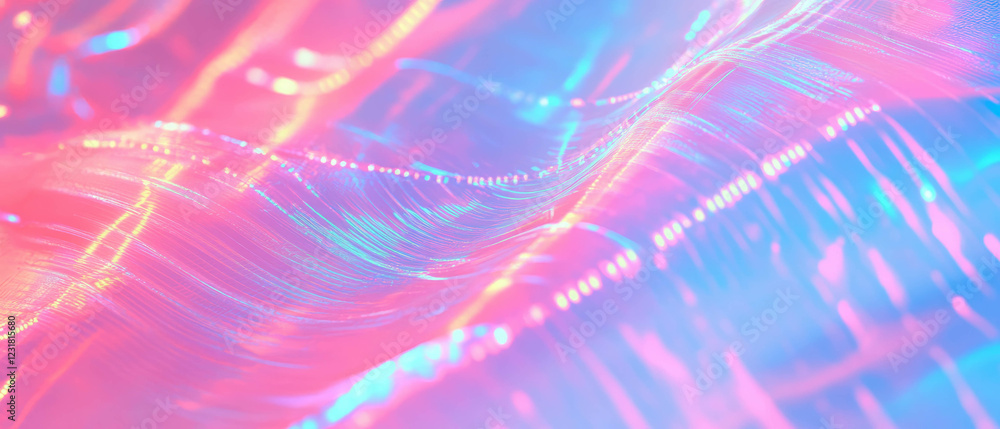 Poster exploring vibrant cybernetic patterns in an abstract music-themed environment