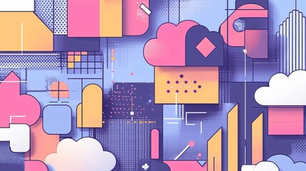 Modern Cloud Computing Media Concept in Mixed Media Flat Style