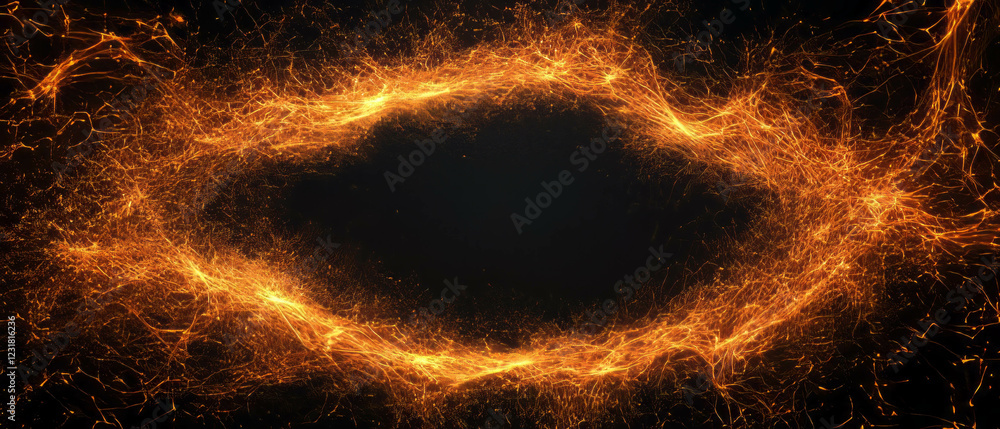 Poster flickering sparks create a warm abstract background with a clear center for creative projects