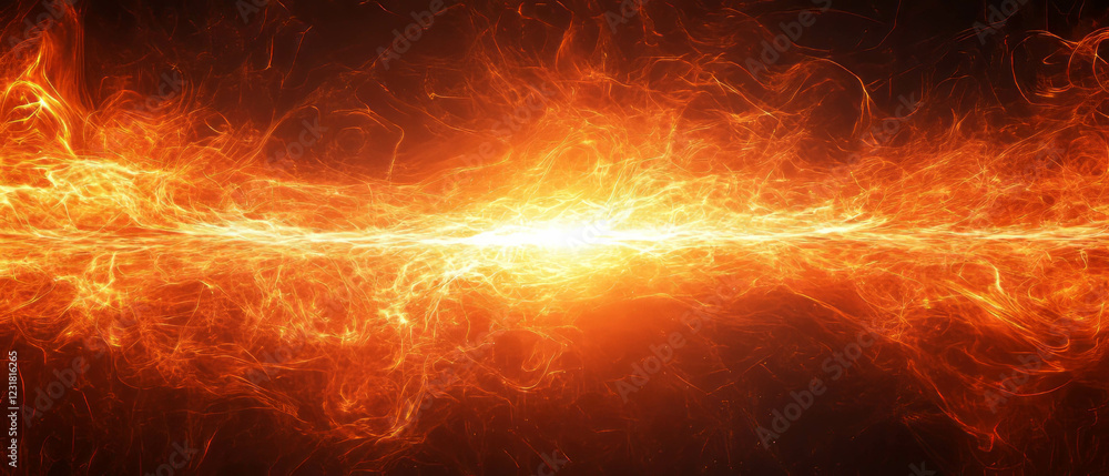 Poster flickering sparks create an abstract warm background with a central void during nighttime