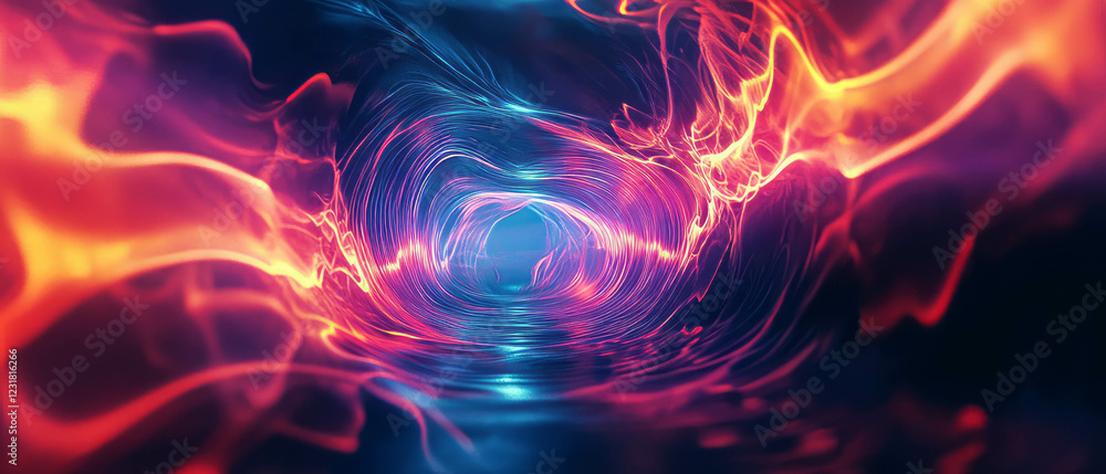 Poster flowing sound waves create vibrant abstract background with focused audio elements
