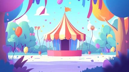 Vibrant Circus Tent with Ribbons for Amusement Park Marketing Campaigns