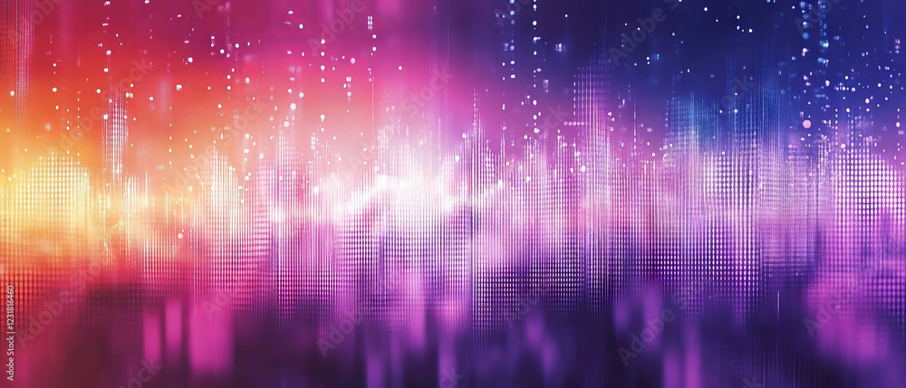 Poster vibrant abstract design showcasing glitching music frequencies with dynamic colors