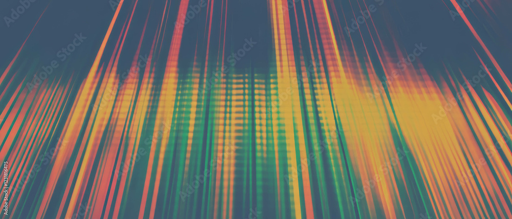Poster dynamic abstraction of glitching music frequencies with vibrant colors and patterns