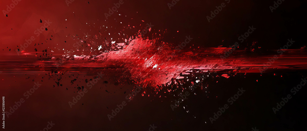 Poster glitching spark effects with dynamic red background and edgy design elements