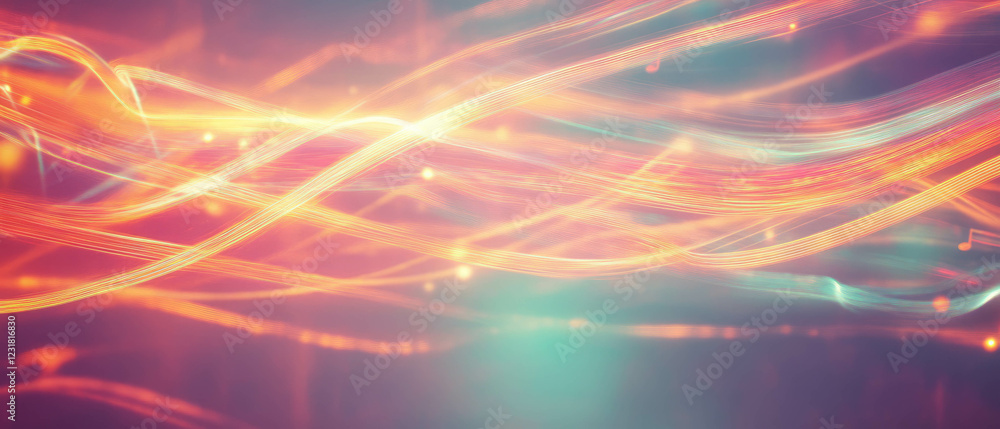Poster colorful light trails create dynamic waves portraying energy and movement in abstract design