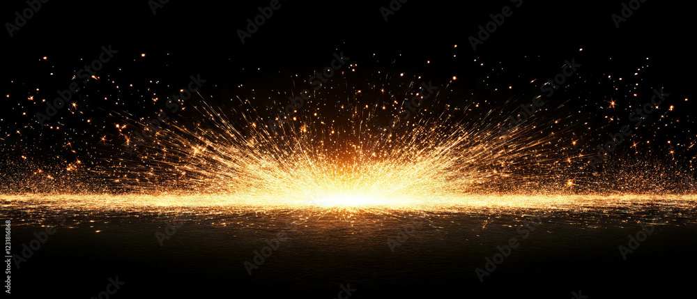 Poster dynamic light trails creating sparks on an abstract dark background with empty center space