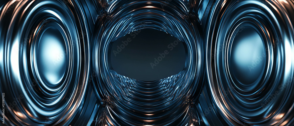 Poster exploring the depth of metallic music vibrations in an abstract industrial setting