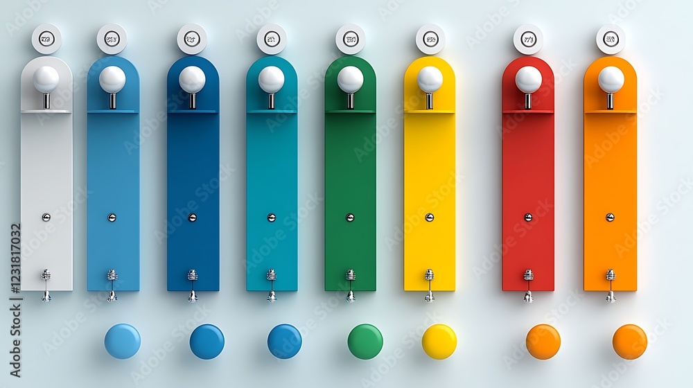 Poster abstract colorful data visualization with spherical elements and levers